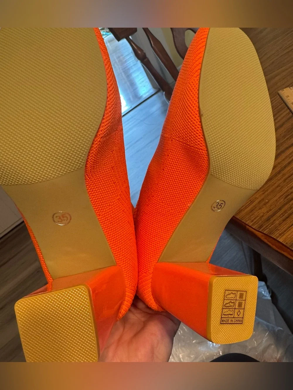 Orange knit sock boots